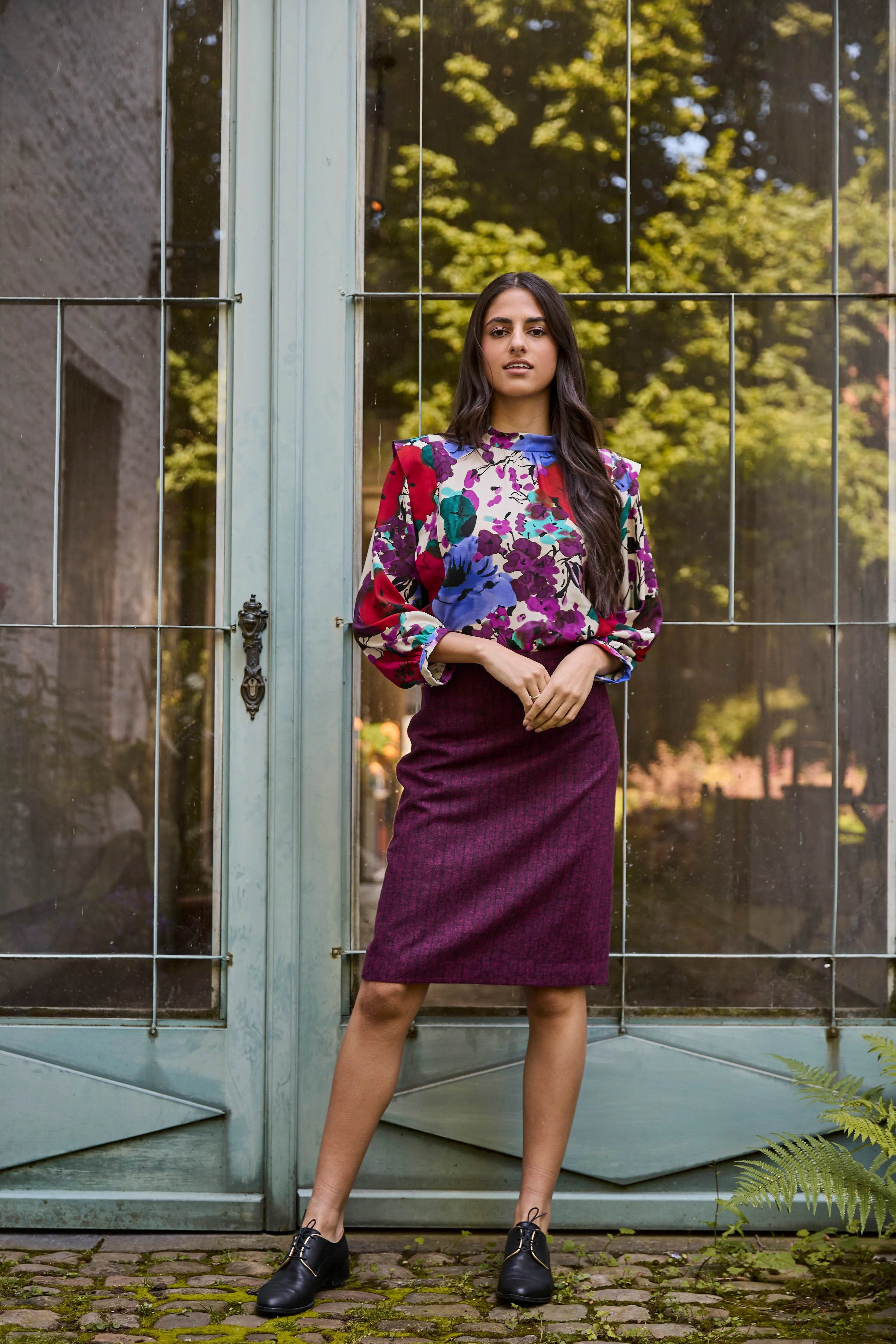 Polyestermengeling fuchsia lines - Atelier Jupe